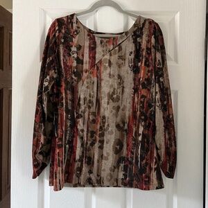 Susan Lawrence Long Sleeve Rust Tan Black Gold Top XL